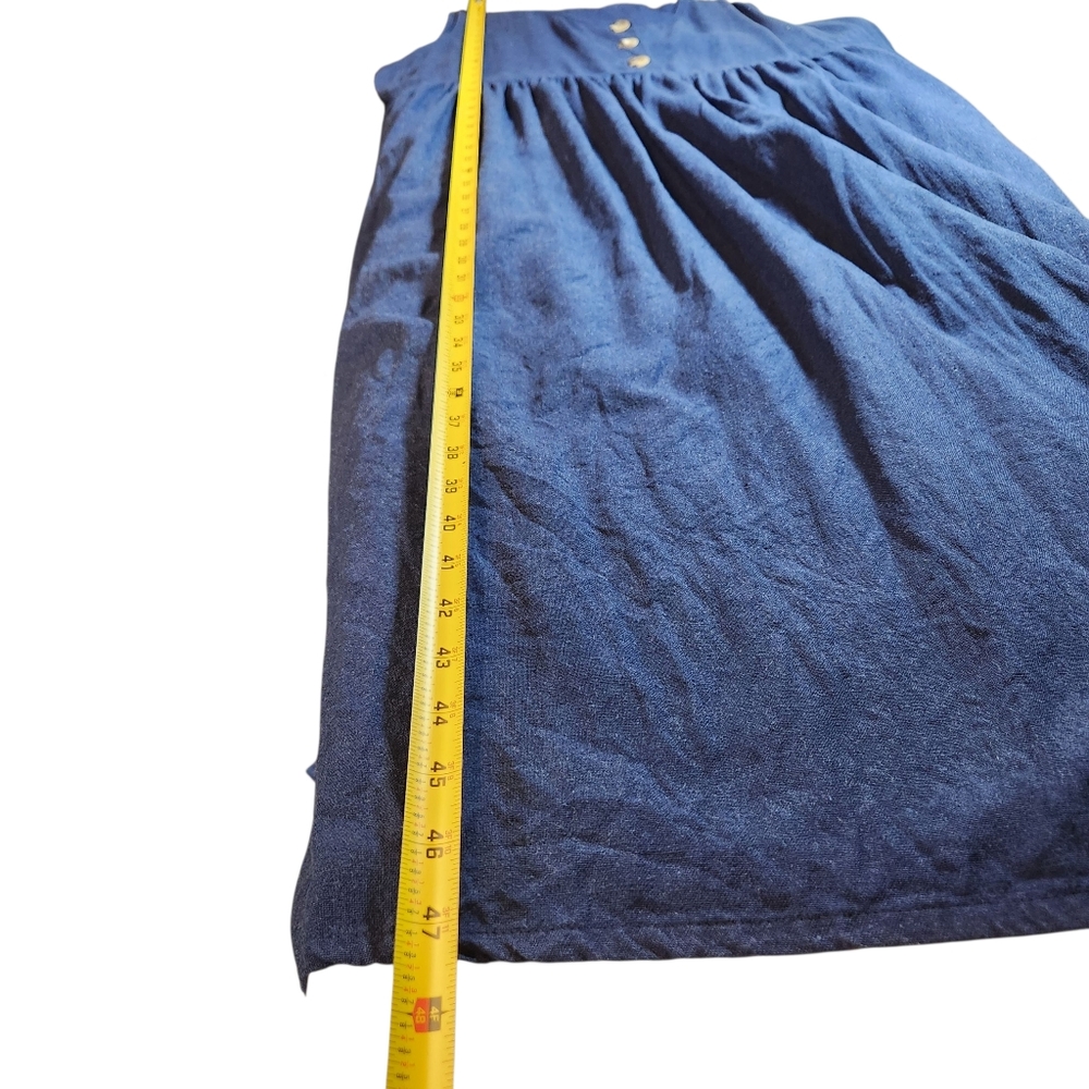 Vintage 90s Cottagecore Blue Sleeveless Dress Jumper Linen Pinafore Grandma L - Picture 6 of 13
